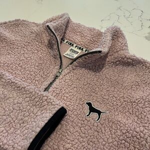 Victoria Secret Pink Sherpa Quarter-Zip Pullover Light Pink Size Medium